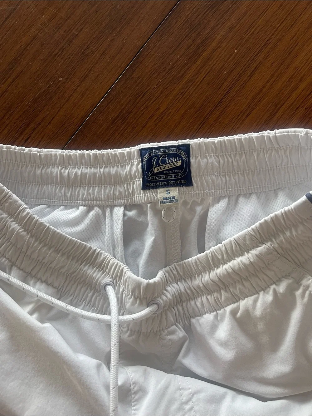 Vtg JCrew Men's White Swim Trunks with Side Stripe